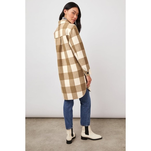 Rails Jaro Coat Ivory Camel Buffalo Check Wool Blend Size L NWT - Picture 3 of 14